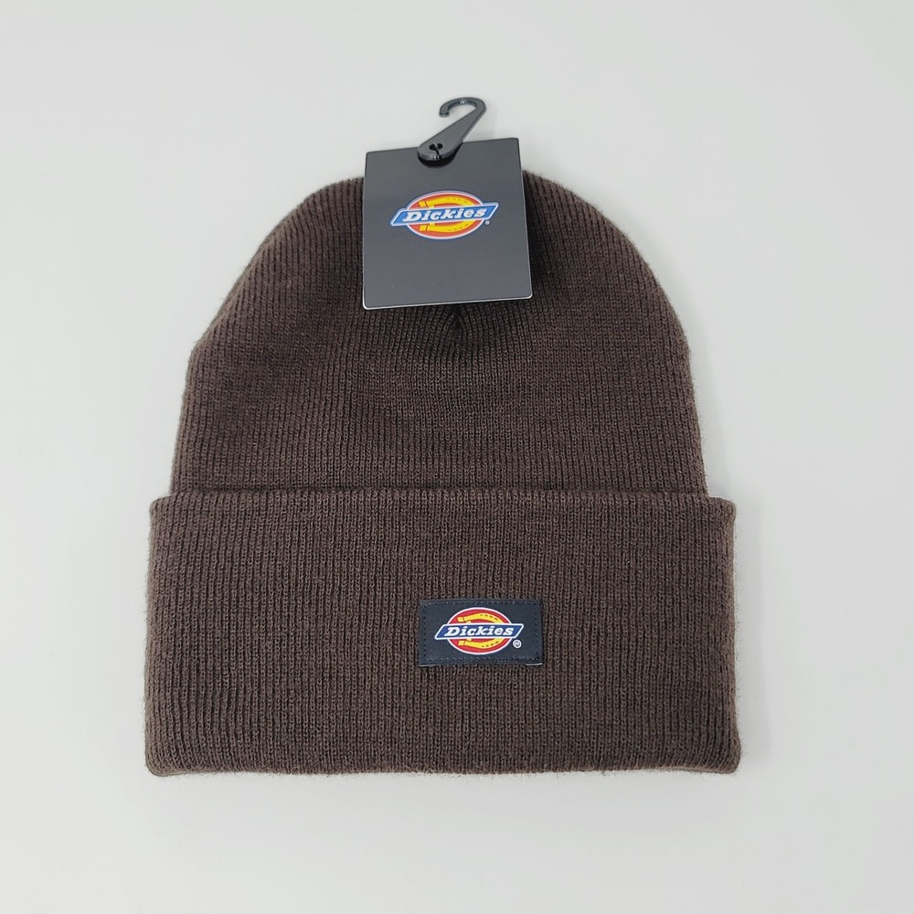 Dickies Workwear Beanie Unisex One Size Dark Brown Knit Cuffed Logo Hat Cap